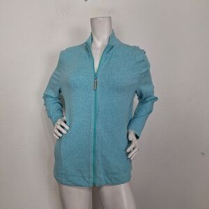 T by Talbots Blue Full-Zip Pockets Casual Soft Jacket Size LP (Large Petite)